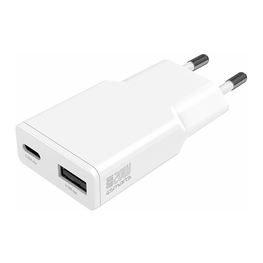Karikues 4smarts / PDPlug Duos Slim Charger / 20W / GaN / USB-C + USB-A - Bardhë - 1