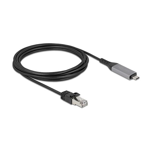 Kabllo për Rrjet DeLOCK 60761, USB-C në RJ45, 3m, Cat6, Gigabit Ethernet 1000Mbps - Zezë/Antracit
