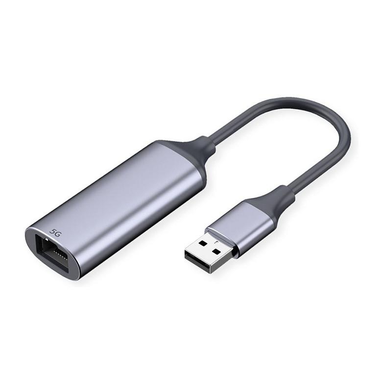 Adapter VALUE 12.99.1127, USB 3.2 Gen 1, USB-A Mashkull në RJ45 Femër, 5Gbps, 13cm - Zezë/Argjend