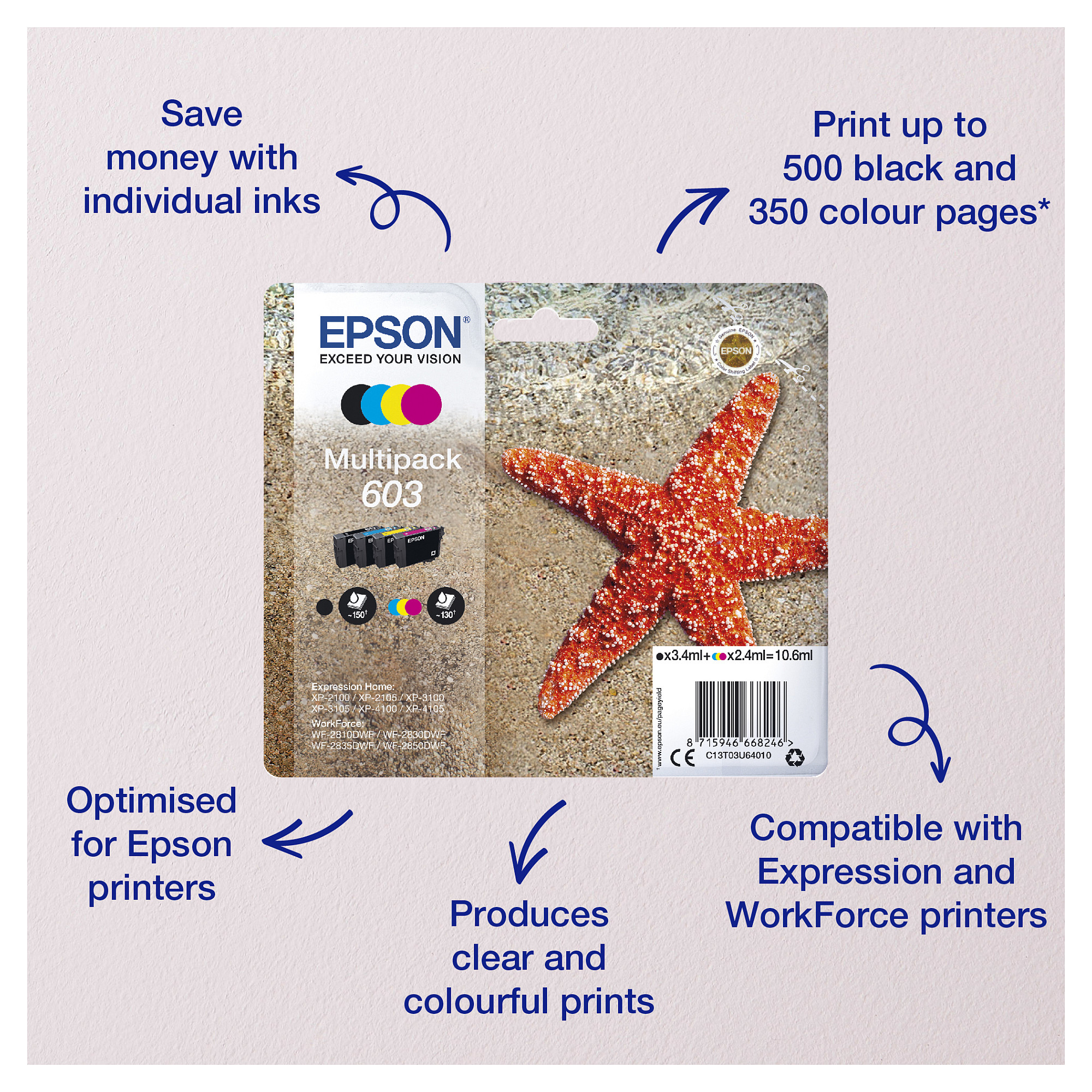 INK Epson 603XL / C13T03A64010 / 4-Pack (BKMCY) deri në 350 faqe - Zezë / Verdhë / Blu / Rozë - 6
