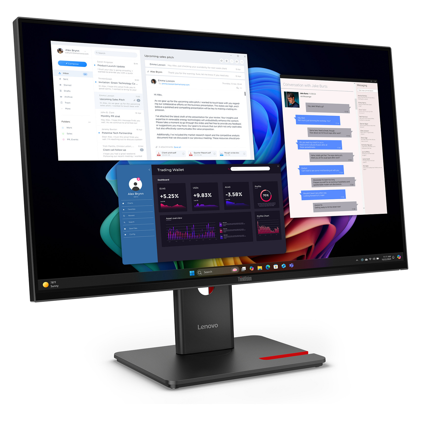 Monitor Lenovo ThinkVision T27UD-40 / 27" / 4K Ultra HD IPS / LCD / 60 Hz / 6 ms / HDMI+USB+DP - Zezë - 4