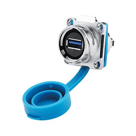 Lidhës USB 3.0 Good Connections IC03-24U302, A-A, Bajonetë, IP65/IP67 - Blu/Argjend