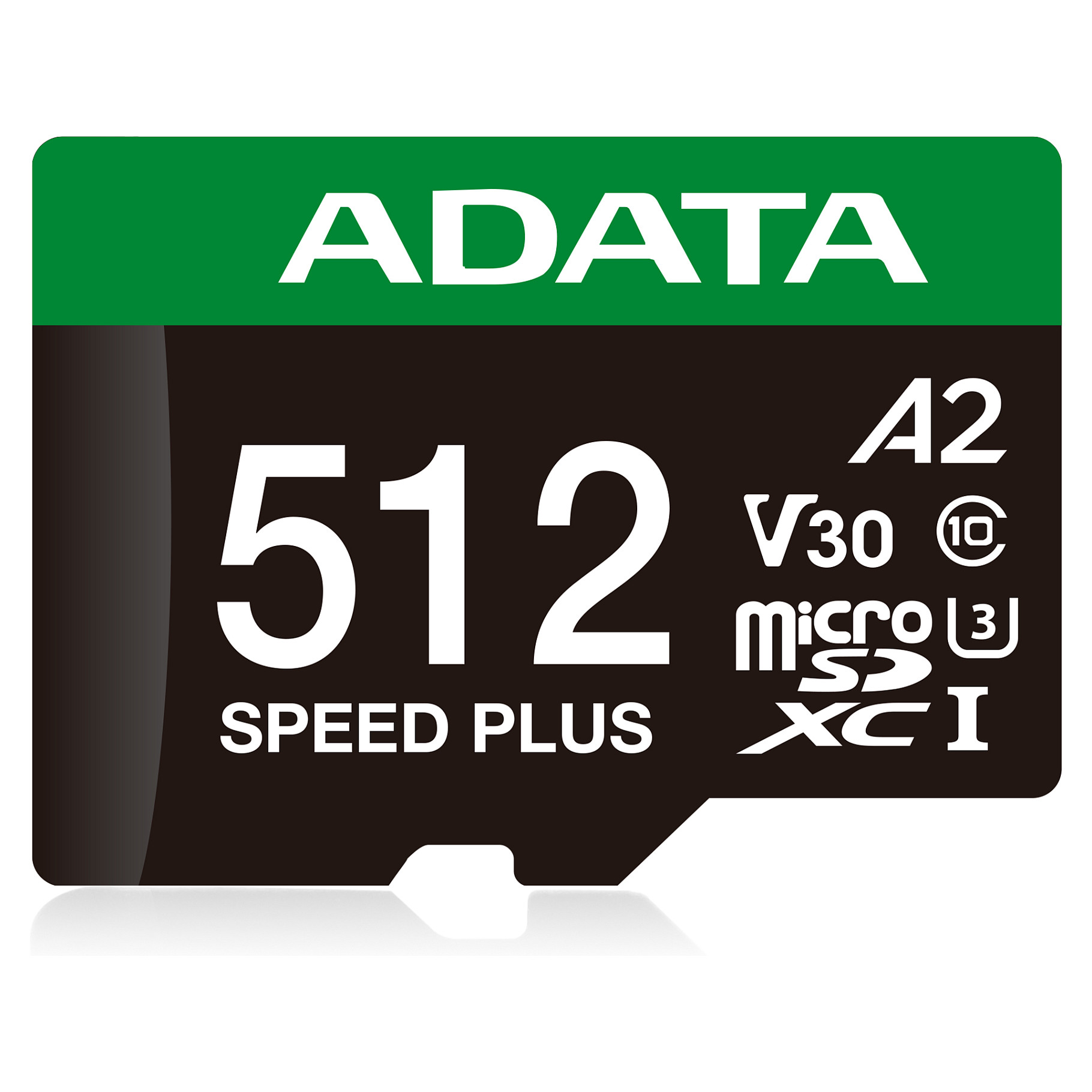 Kartë Memorie SD ADATA Speed Plus / UD512GUI3V30A2SP-RA1 / 512GB / microSDXC / UHS-I U3 / Class 10 / V30 / A2 / 180MB/s / 160MB/s - Zezë/Gjelbër