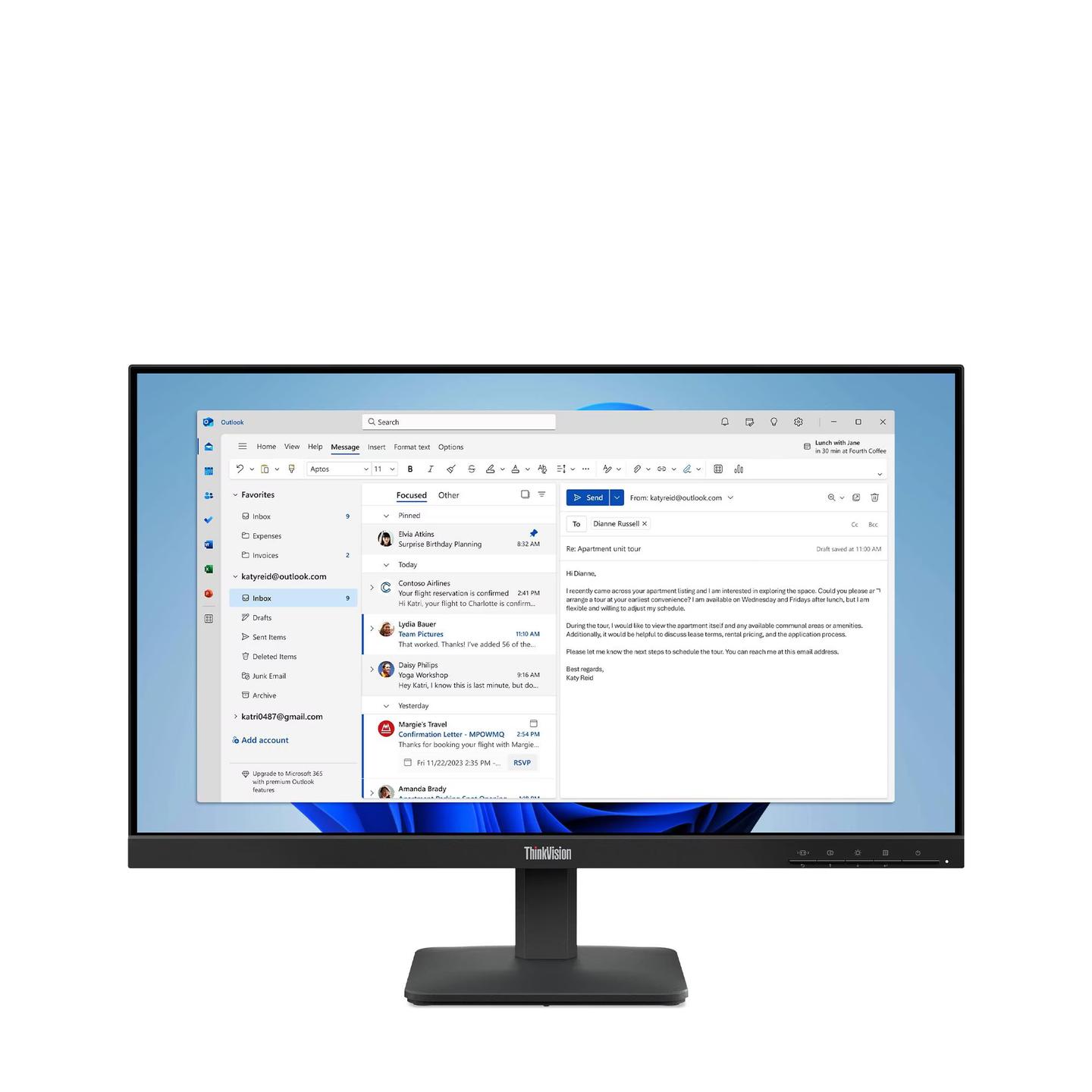 Monitor Lenovo ThinkVision S24-4e, 23.8", Full HD IPS, 1920×1080, 100 Hz, 4 ms, HDMI + VGA - Zezë