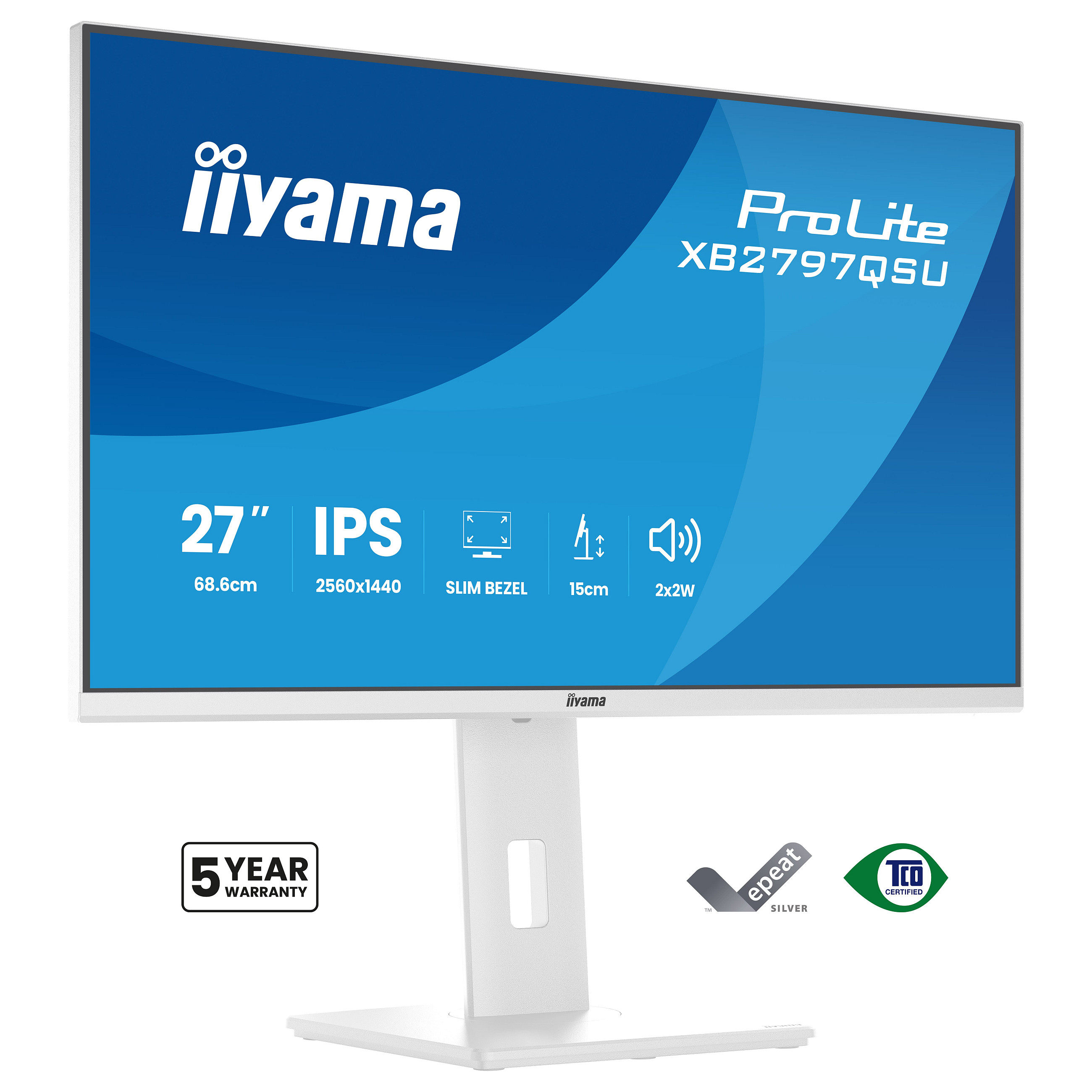 Monitor iiyama ProLite XB2797QSU-W1 / 27"/ Quad HD IPS / LED / 75Hz / 1ms / HDMI+USB+DP - Bardhë - 1