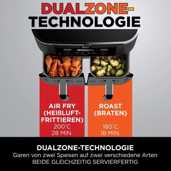 Fryer Ninja Foodi Dual Zone AF200EU, 7,6 L, 2400 W, 2 Kosha nga 3,8 L, 4 Funksione, deri në 240°C - Zezë - 8