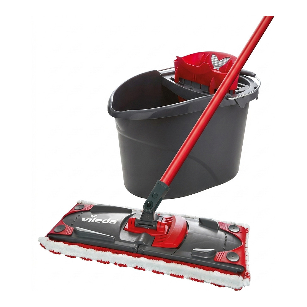 Shtupë Vileda UltraMax 2in1 Komplettset / 180° Rotating Head / Microfiber / Telescopic Handle / PowerPresse Bucket - Kuqe/Zezë