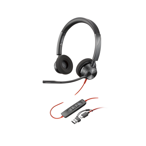 Kufje me kabllo Poly Blackwire 3320 MS / USB-C + USB-A / Dynamic EQ / Mikrofon – Zezë - 1