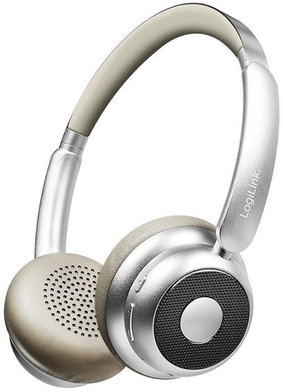 Kufje pa kabllo LogiLink AuraSolo BT0072 / Over-Ear / Bluetooth 6.0 / ANC / 40 mm / 20 orë / 3.5 mm AUX – Argjendtë