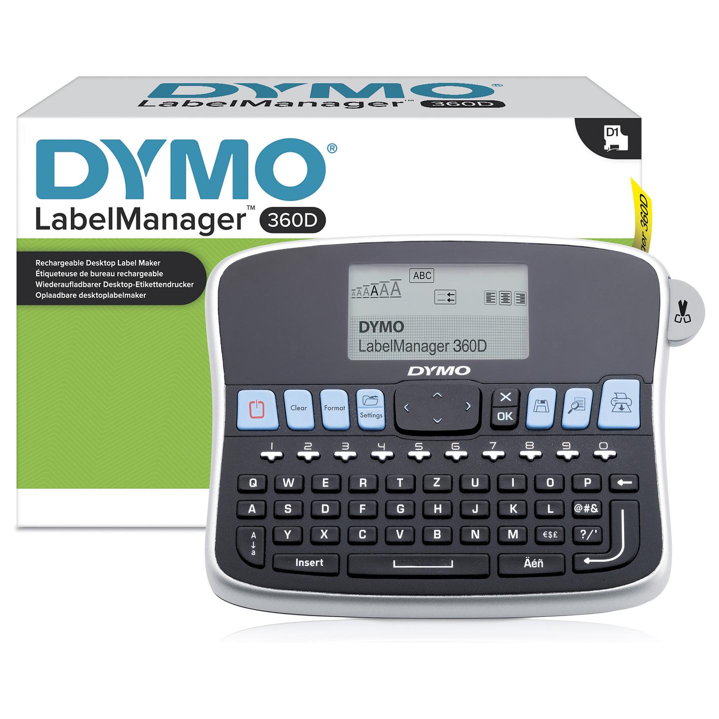Printer Label Dymo LabelManager 360D, QWERTZ, D1, 6–19 mm, 180 dpi - Zezë/Argjend