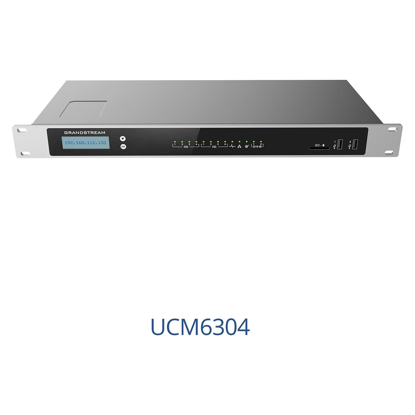 Centrala Telefonike VoIP Grandstream UCM6304, 2000 Përdorues, 300 Thirrje Njëkohësisht, 4x FXS, 4x FXO, 3x Gigabit Ethernet, PoE+ - Hiri - 1