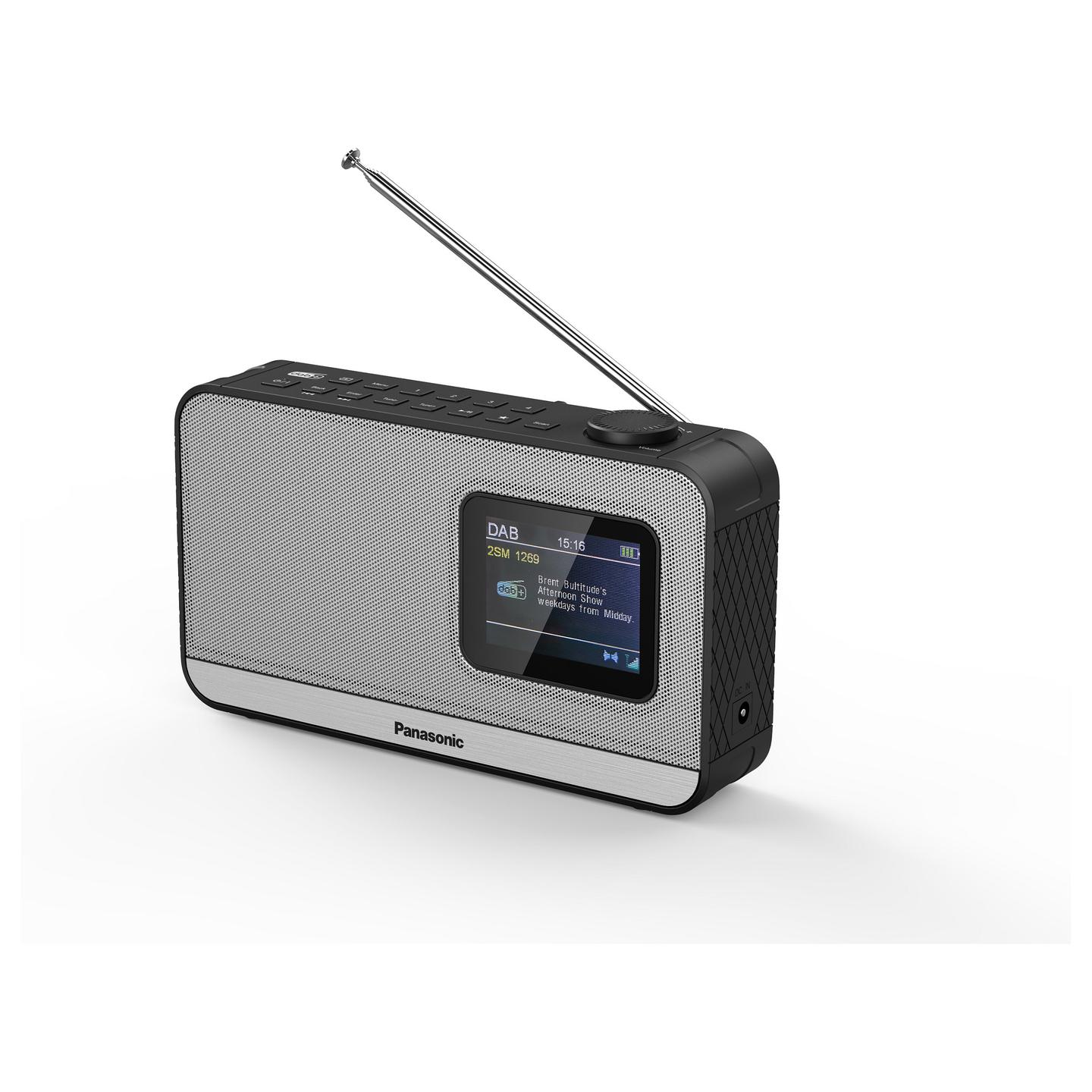Radio portative Panasonic RF-D15, DAB+, FM, Tuner digjital, 3 W RMS, Ekran LCD 2,4", Kontroll rrotullues i volumit, Bateri AA - Zezë, argjend - 4