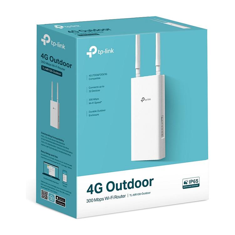 Ruter TP-Link TL-MR100-Outdoor, 4G LTE, Wi-Fi 4 N300, 2.4GHz, deri në 150Mbps, 1× Fast Ethernet WAN/LAN PoE, Nano-SIM, IP65 - Bardhë - 4