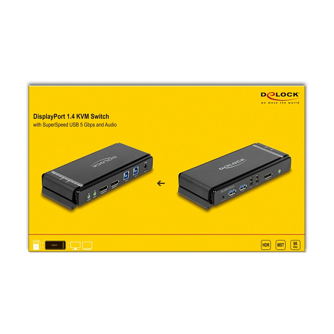 KVM Switch DisplayPort DELOCK / 1.4 / 8K60Hz / USB 5Gbps / Audio - 3