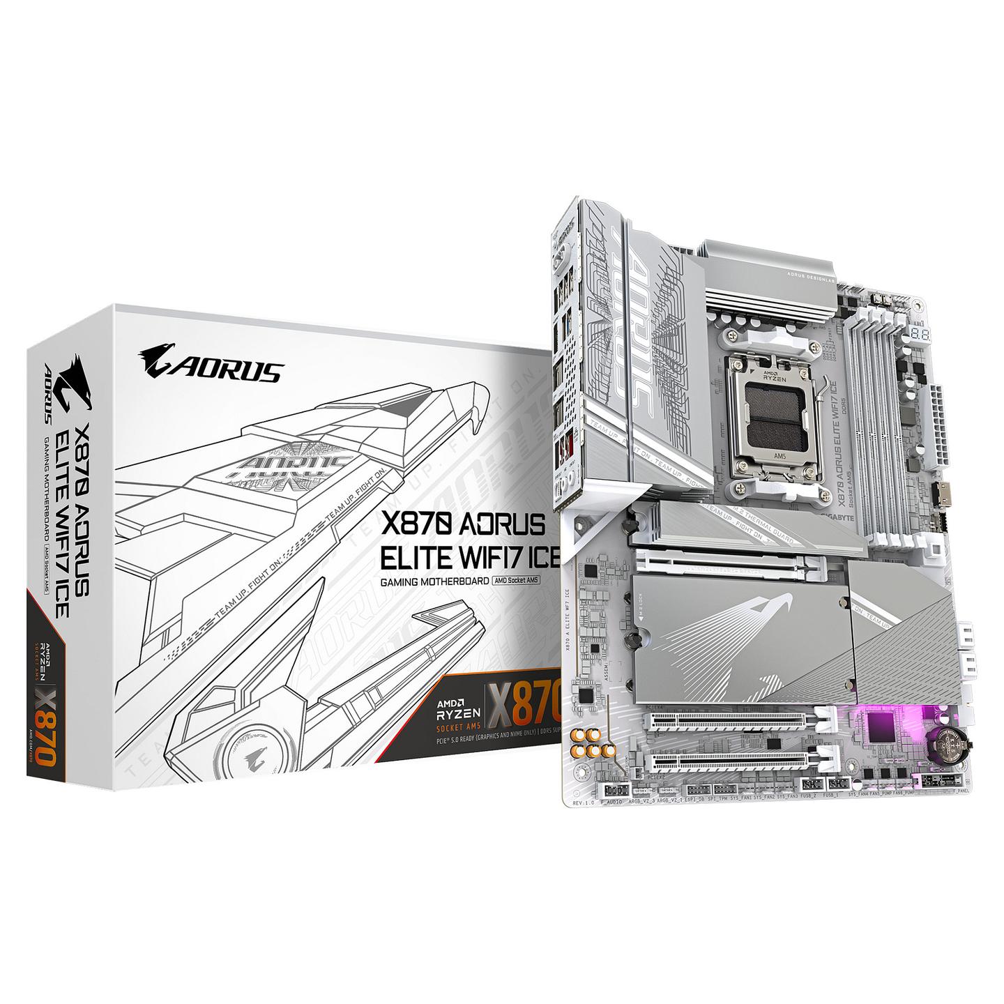 Pllakë Amë Gigabyte X870 AORUS ELITE WIFI7 ICE / AMD AM5 / DDR5 / ATX / Wi-Fi 7 / 2.5GbE LAN - 1