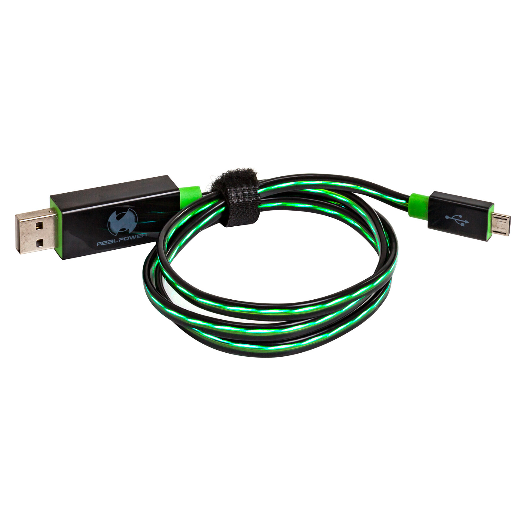 Kabllo RealPower / USB-A → Micro-USB B / USB 2.0 / 0.75m – Zezë/Gjelbër