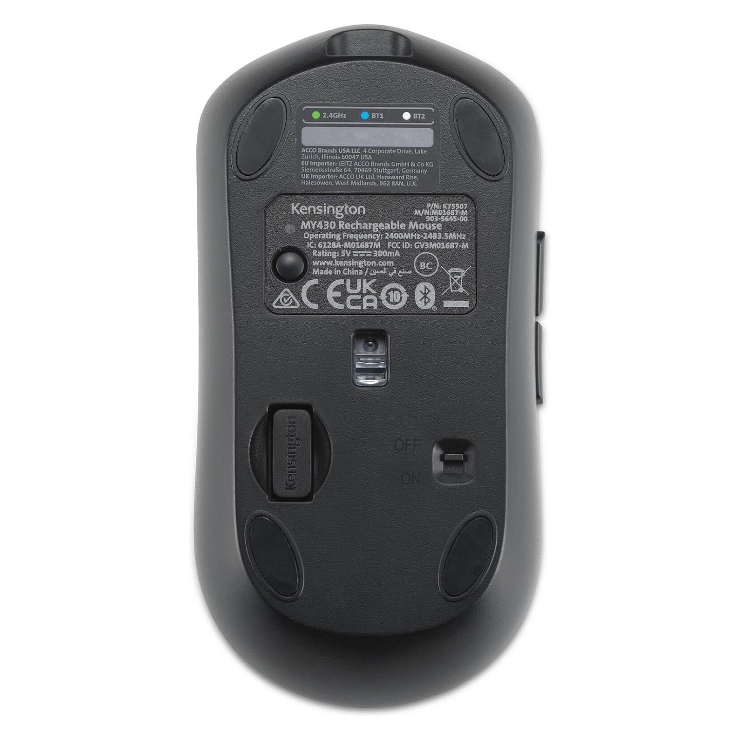 Maus pa Kabllo Kensington MY430 EQ / Optik / 2400 DPI / 6 Butona / 2.4 GHz / Bluetooth / USB-C / Bateri e Rikarikueshme - Zezë - 3