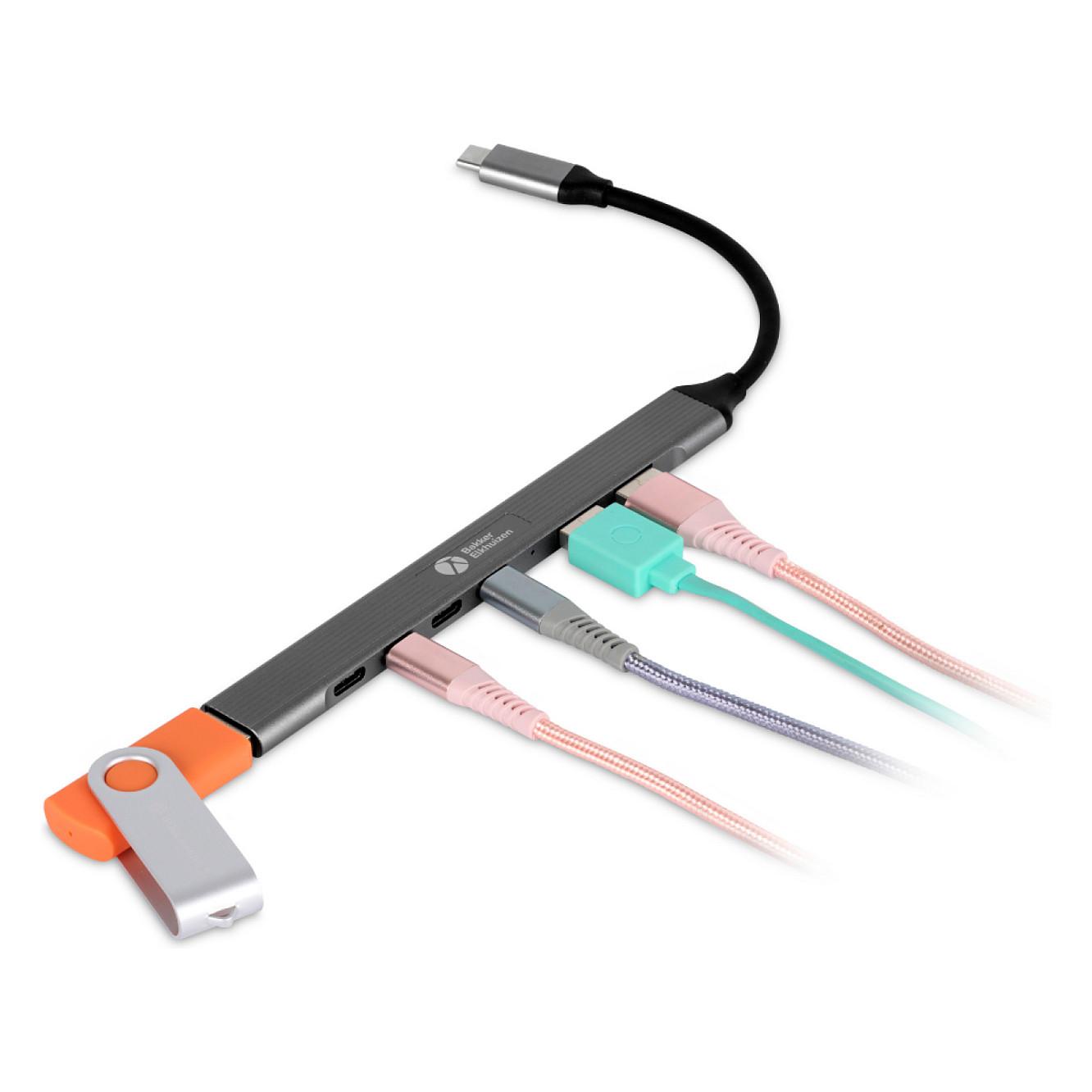USB-C Hub BakkerElkhuizen 7-in-1 / USB-C / 3× USB-A + 4× USB-C / 5000 Mbps - Zezë/Gri - 6