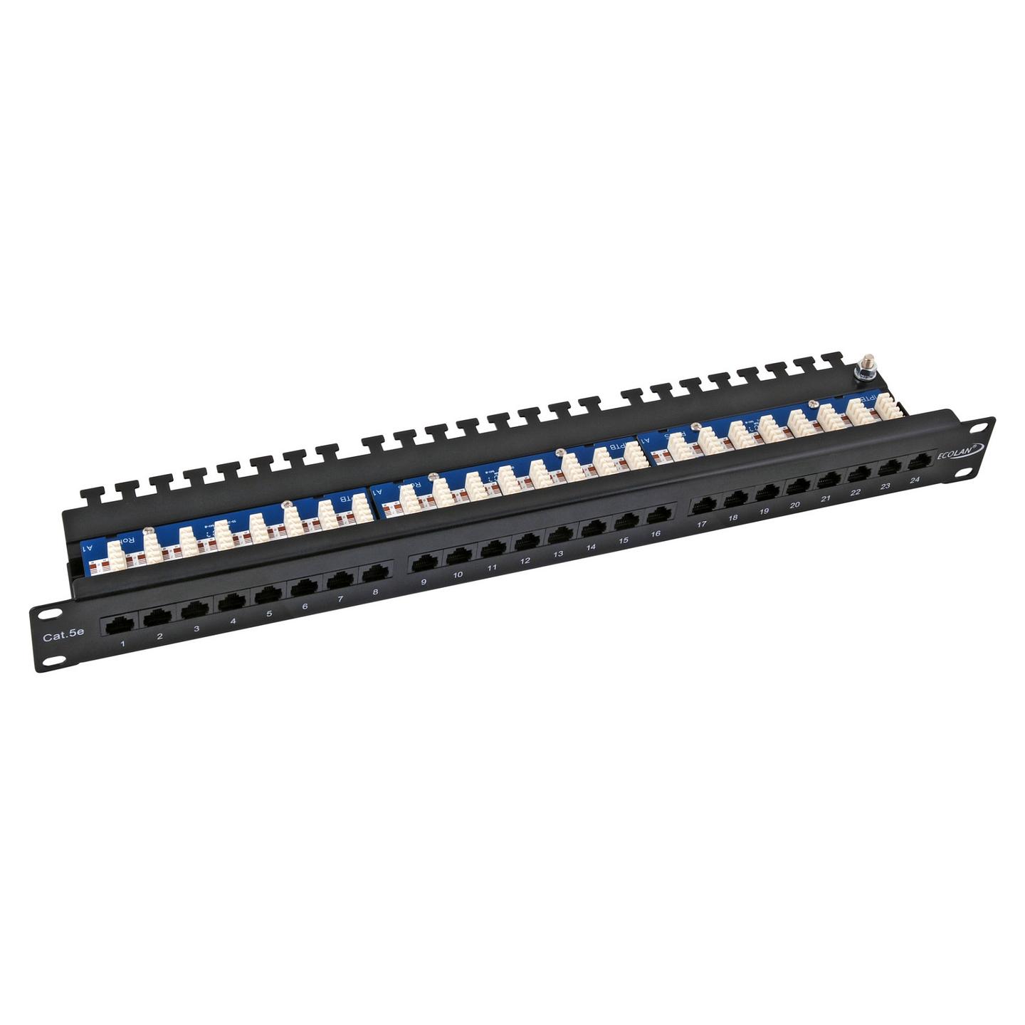 Patch Panel për Rrjet EFB Elektronik ECOLAN 11324123 / Cat 5e / UTP / 24x RJ-45 / 19" / 1U / 2.5 Gbit/s - Zezë