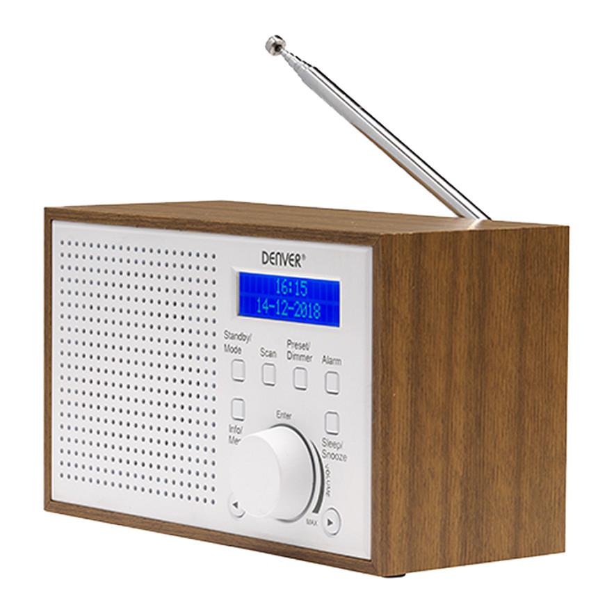 Radio Denver DAB-46WHITE, DAB+, FM, 2 W RMS, Ekran LCD, Antenë e jashtme, Bateri AA - Kafe, bardhë