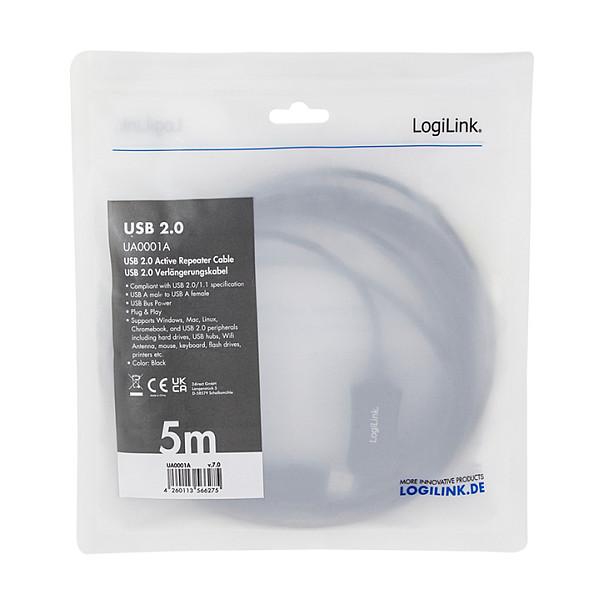 Kabllo USB LogiLink UA0001A, USB-A në USB-A, USB 2.0, Repeater, 5m - Zezë - 2