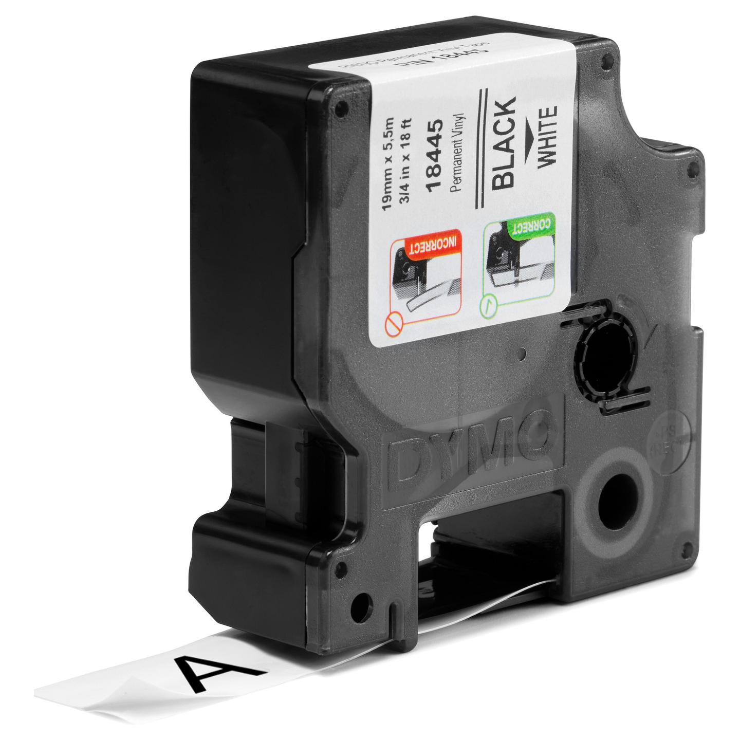 Shirit për printer etiketa Dymo Rhino 18445, vinil, 19 mm × 5,5 m, tekst i zi në sfond të bardhë - 2