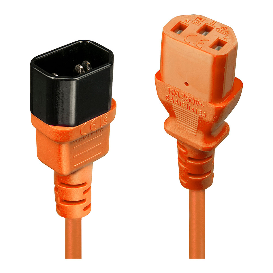 Kabllo për Furnizim me Energji IEC / LINDY Power Extension Cable IEC C14 to C13 / 2m – Portokalli - 1