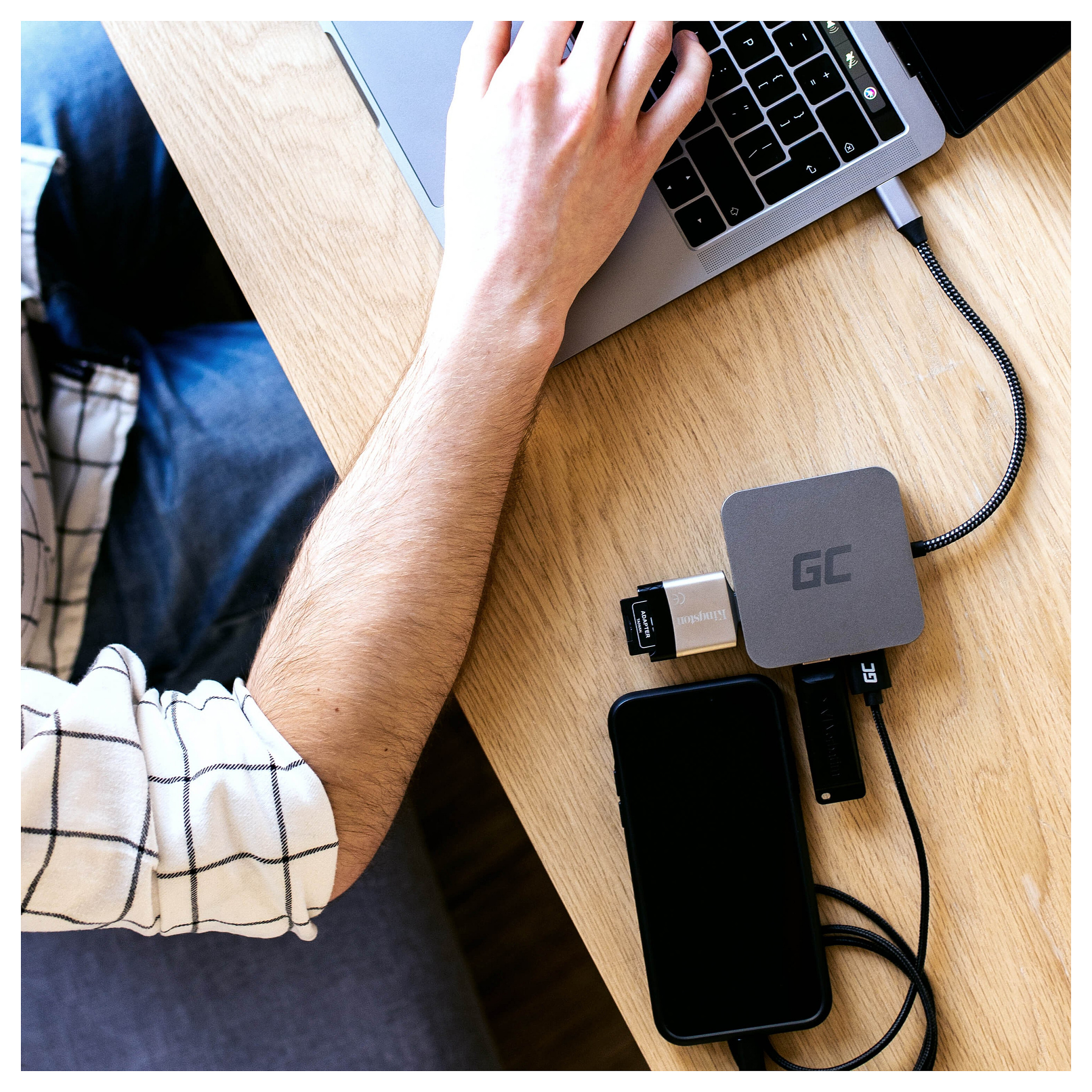 HUB Green Cell AK61 USB‑C / 6 Porta (3x USB 3.0, USB‑C, HDMI, Gigabit LAN) - Argjend - 3