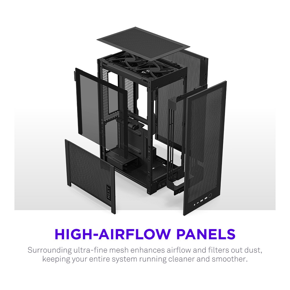 Kasë PC NZXT H2 Flow / SFF / Mini-ITX / 2x 120mm Fan / Tempered Glass / Mesh / PCIe 5.0 Riser / 280mm Radiator - Zezë - 6