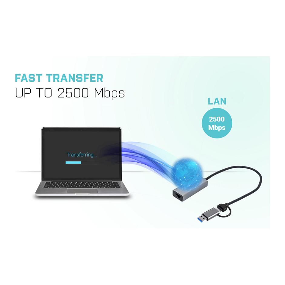 Adapter Rrjeti i-tec C31METAL25LAN, USB-C/USB-A, RJ45, 2.5Gbps, 10/100/1000/2500Mbps, Realtek RTL8156B, Metal - Gri - 8