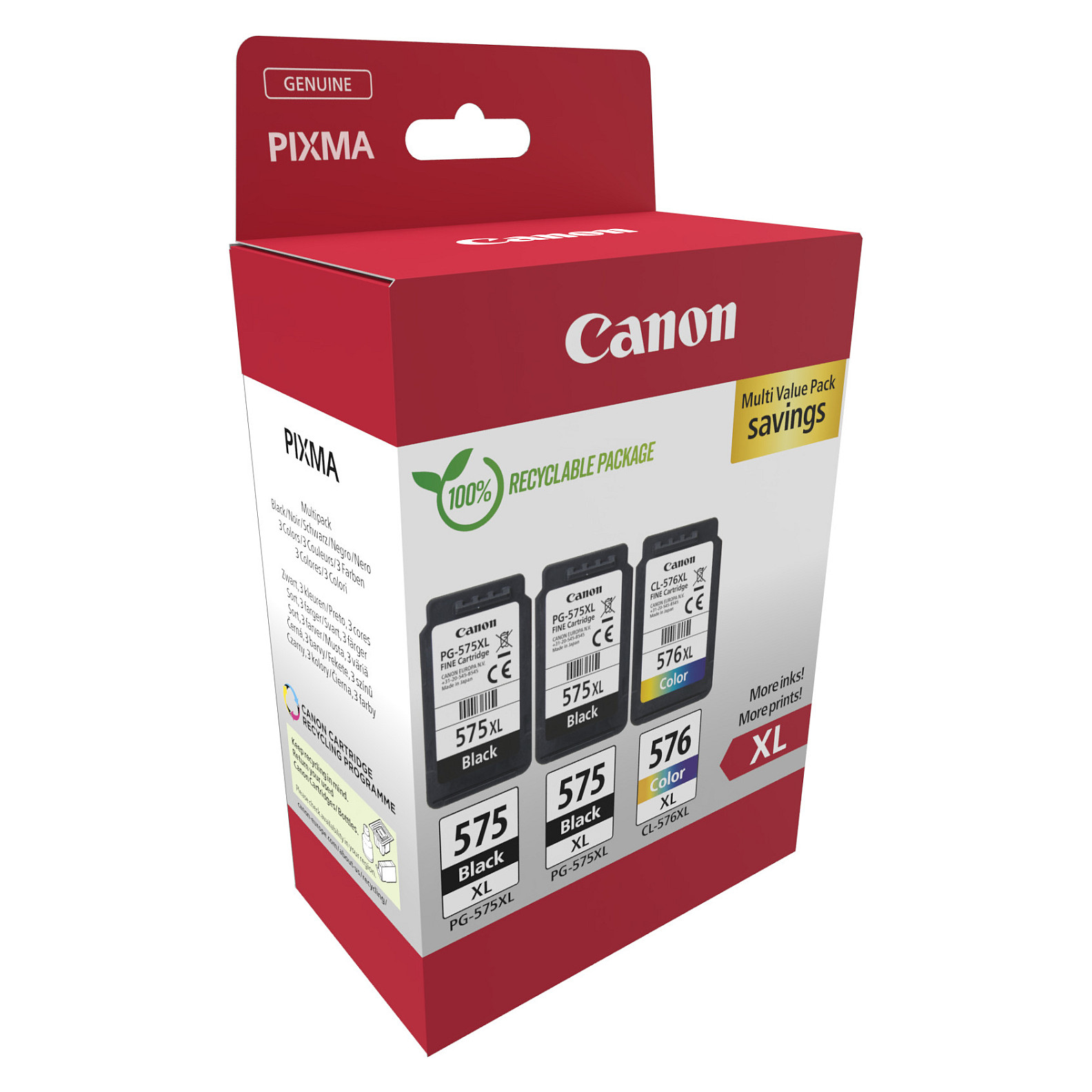 INK / Canon / PG-575XL/CL-576XL / 5437C004 / 3er Multipack – 2x Zezë-Blu-Rozë-Verdhë - 1