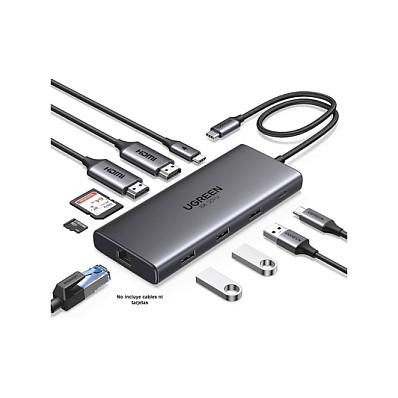Hub USB-C UGREEN Revodok Pro 210, CM639, 10-në-1, 100W PD, 2× HDMI, 3× USB-A, USB-C, SD, TF, RJ45 - Gri - 2