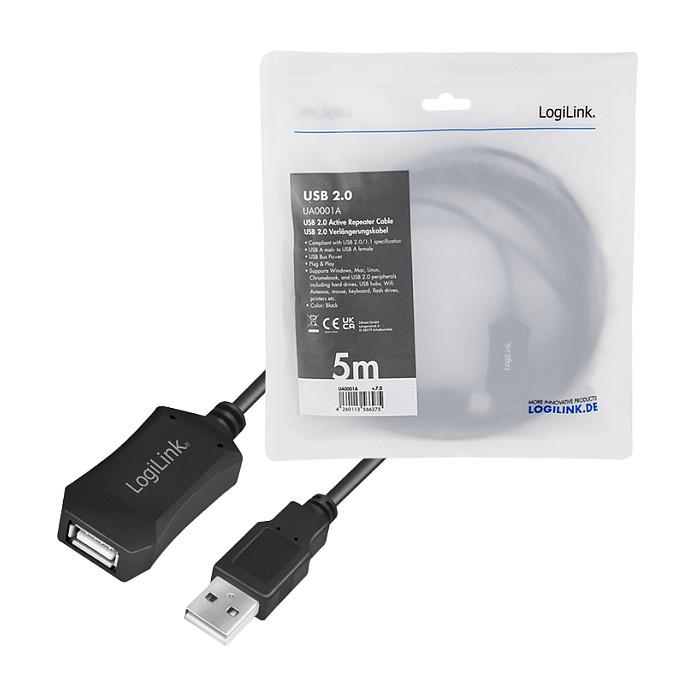 Kabllo USB LogiLink UA0001A, USB-A në USB-A, USB 2.0, Repeater, 5m - Zezë - 3