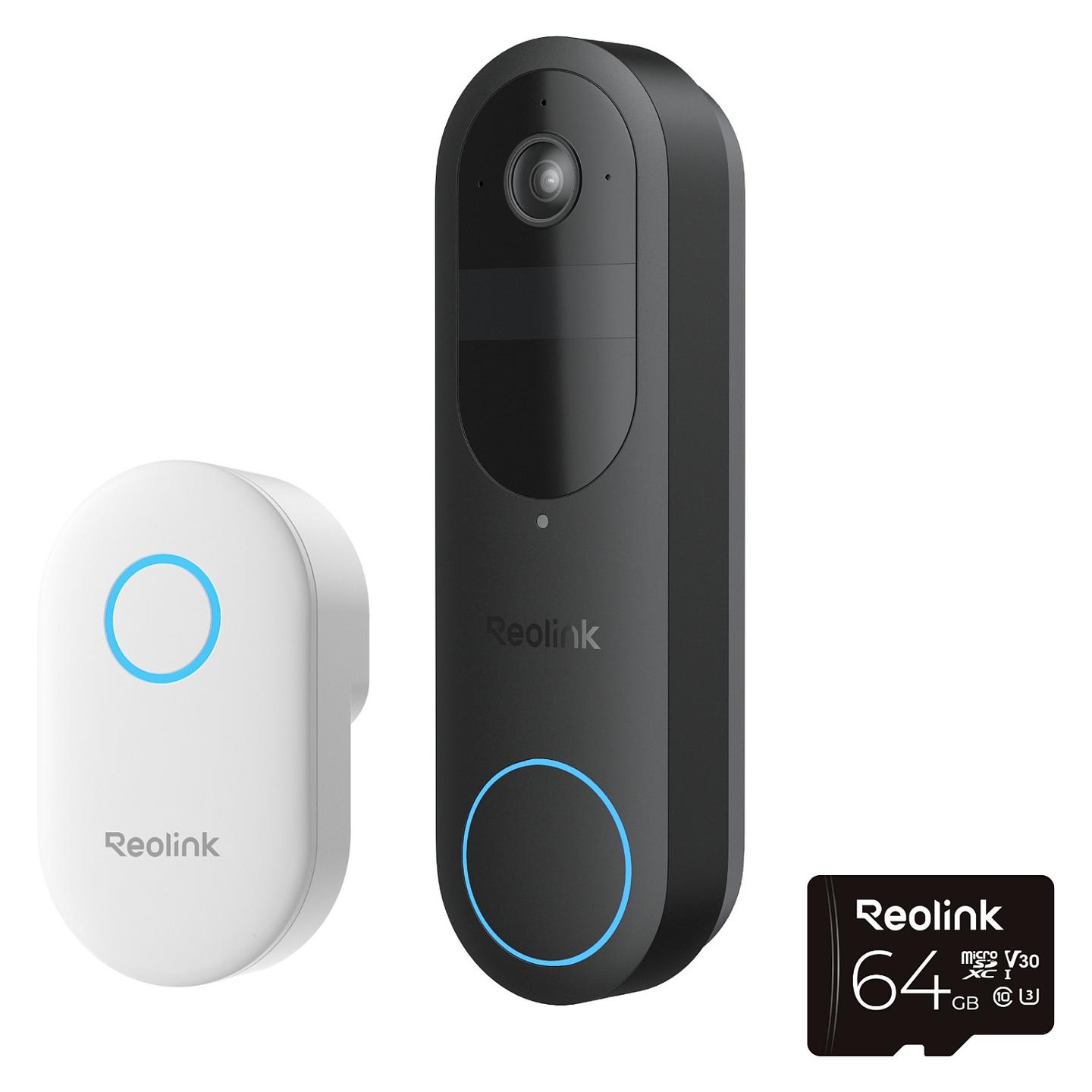 Video Doorbell Reolink D340B, 4MP, 2048 × 2048, Wi-Fi 2.4/5 GHz, Chime, 64GB microSD - Zezë/Bardhë
