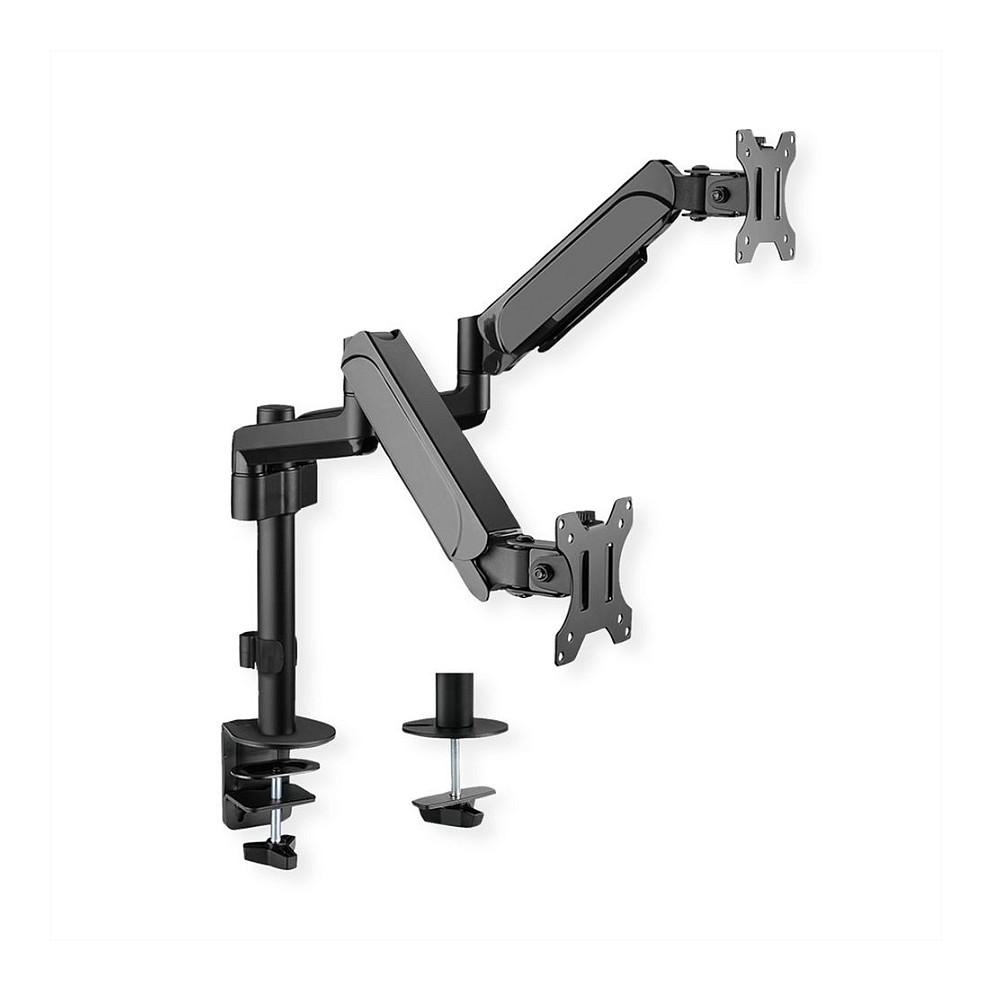 Mbajtëse për Monitor VALUE 17.99.1182 / 2 Monitorë / 17"-32" / 18kg / 4 Nyje / Clamp-Grommet / Tilt ±35° / Swivel ±90° - Zezë