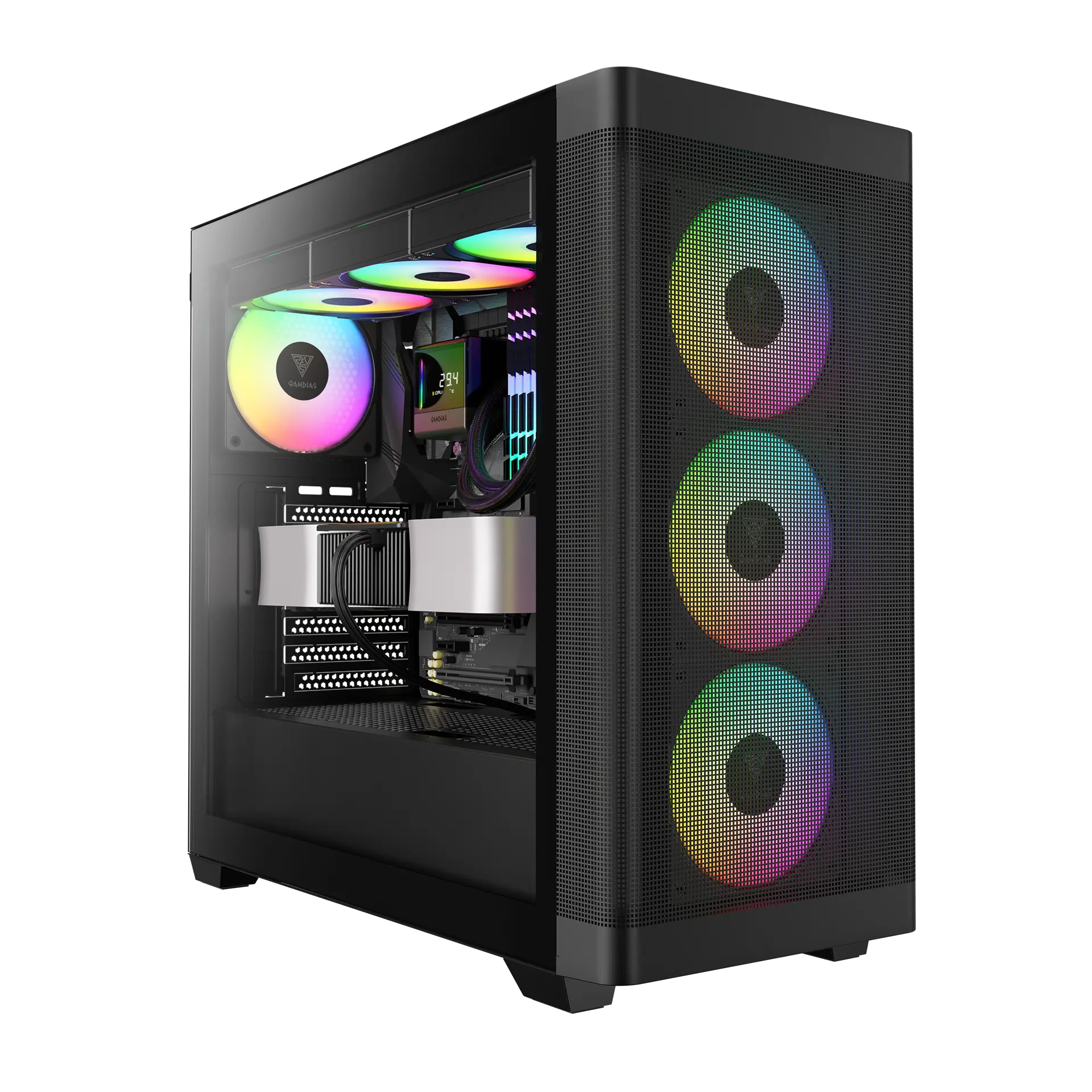 Kasë GAMDIAS ATHENA M3 / Mid-Tower / E-ATX / 4x 120mm ARGB Fan / Tempered Glass - Zezë