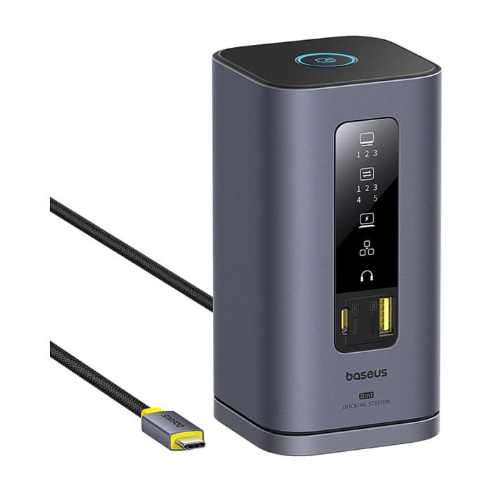 Docking Station Baseus Spacemate / 11-në-1 / 3x HDMI + DisplayPort 1.4 / 2x USB-A 3.2 Gen 1 / USB-C 5Gbps / 2x USB 2.0 / Gigabit Ethernet / 3.5mm Audio / USB-C PD 100 W – Hiri - 2