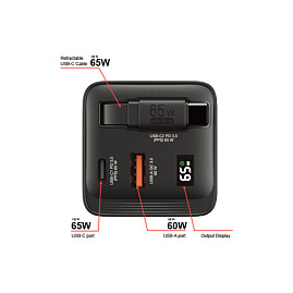 Adapter Verbatim GaN 65W / 2-Port USB-C/USB-A / with integrated cable / EU / UK / US - 8