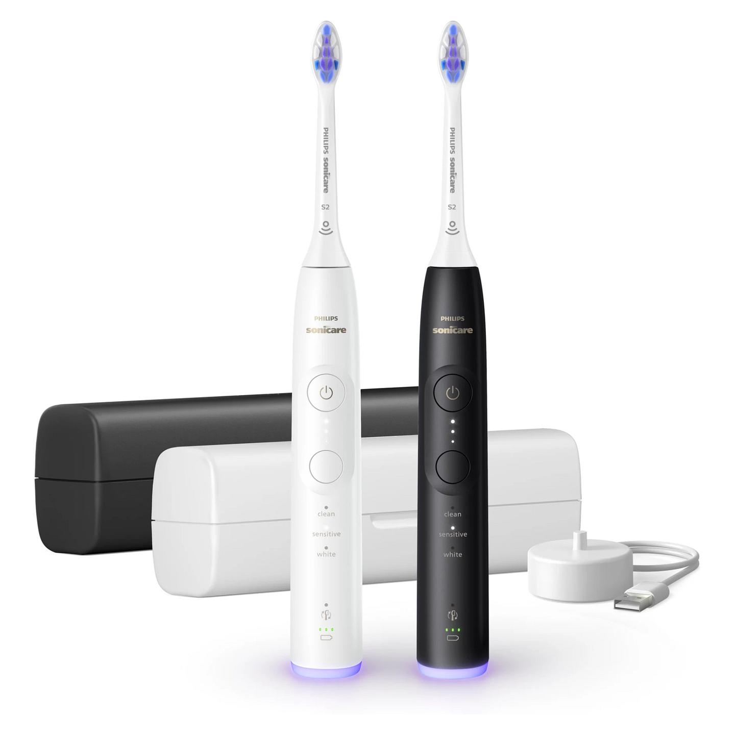 Furçë dhëmbësh elektrike Philips Sonicare Series 6500 / 2 Copë / 3 Modalitete / 3 Intensitete / Pressure Sensor / SmarTimer / QuadPacer / 62.000 lëvizje/min – Bardhë/Zezë - 1