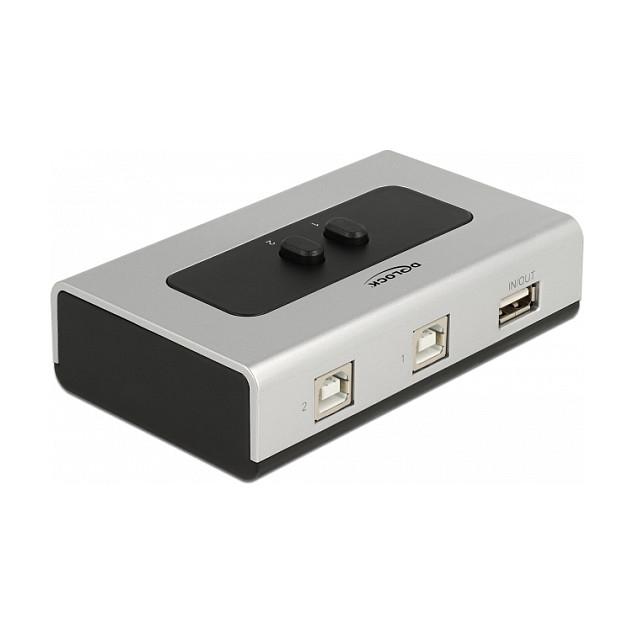 Ndërprerës USB DeLOCK 87761, 2x USB-B Femër në 1x USB-A Femër, USB 2.0, 480 Mbps – Argjend / Zezë