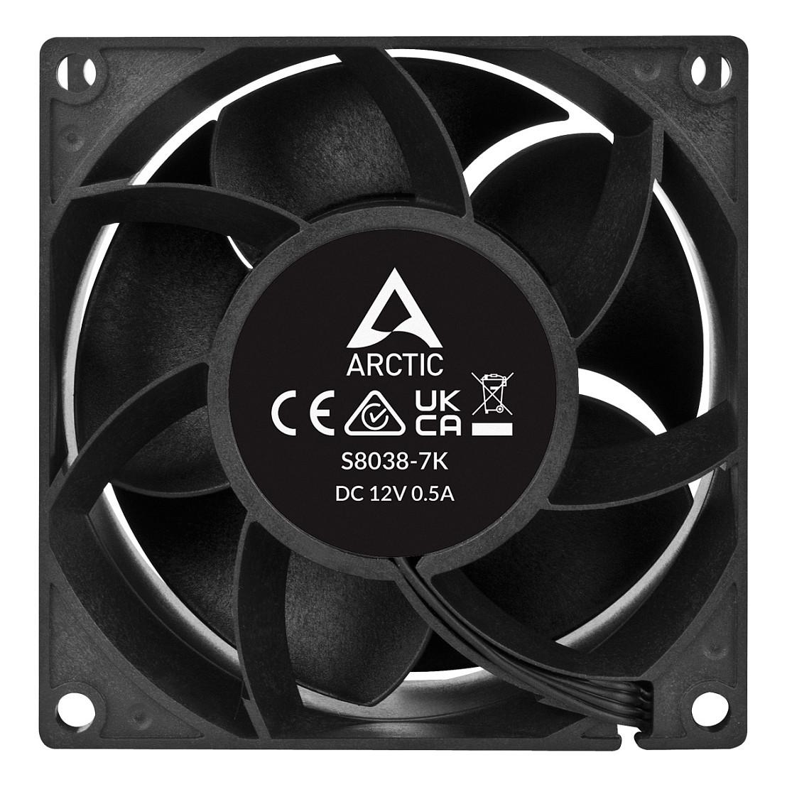 Ftohës për Kasë ARCTIC S8038-7K, 80mm, PWM, 500–7000 RPM, presion statik 25 mmH₂O, lidhje 4-pin - Zezë - 4