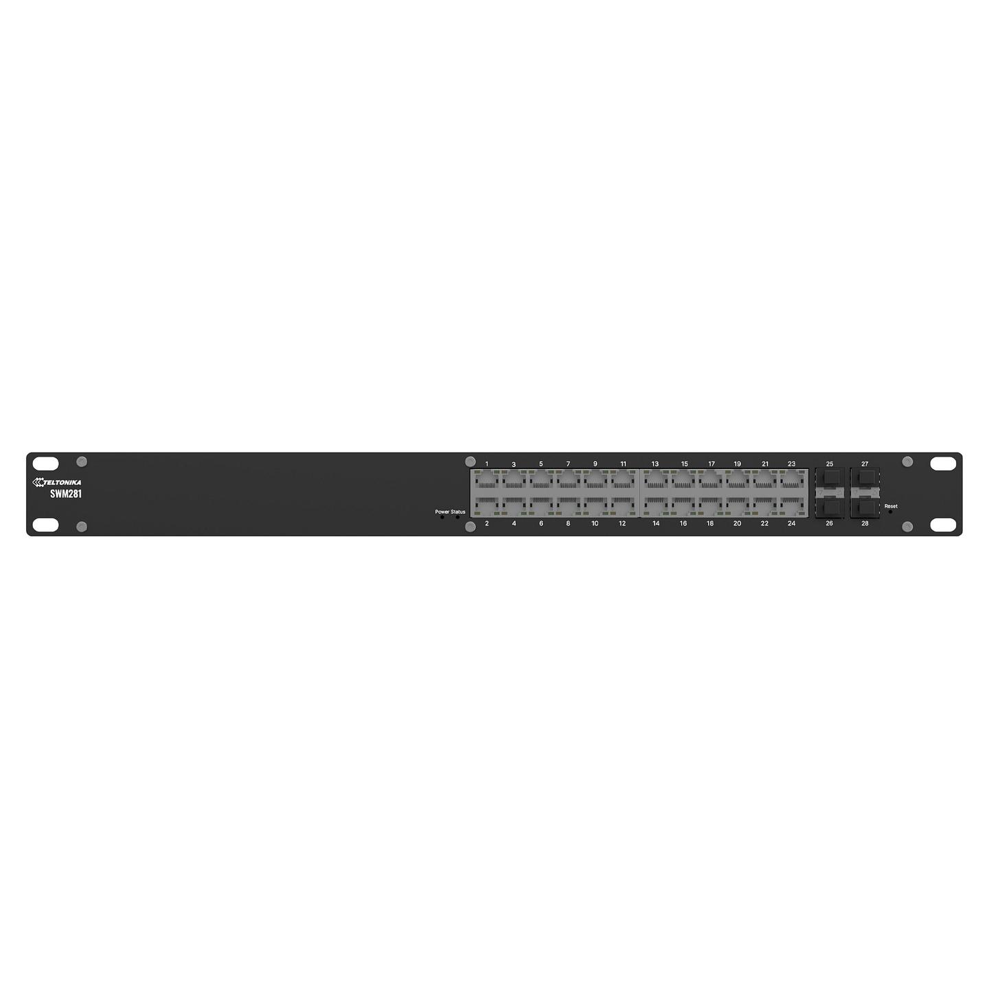 Switch Teltonika SWM281, 24x Gigabit Ethernet RJ45, 4x Gigabit SFP, 56Gbps, Layer 2+ Managed, Rack 1U - Hiri - 1