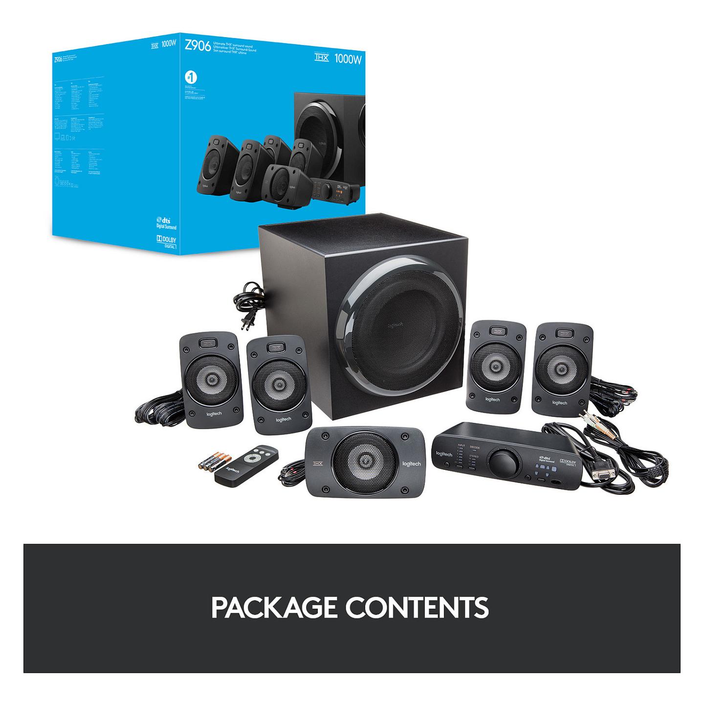 Altoparlantë Logitech Z906 / 5.1 / 500 W RMS / THX / DTS + Dolby Digital / Optik + RCA + 3.5 mm - Zezë - 30