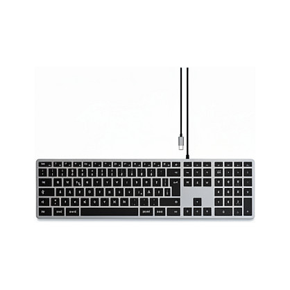 Tastierë me kabllo Satechi Slim W3 USB-C / QWERTZ - Zezë/Argjendi - 1