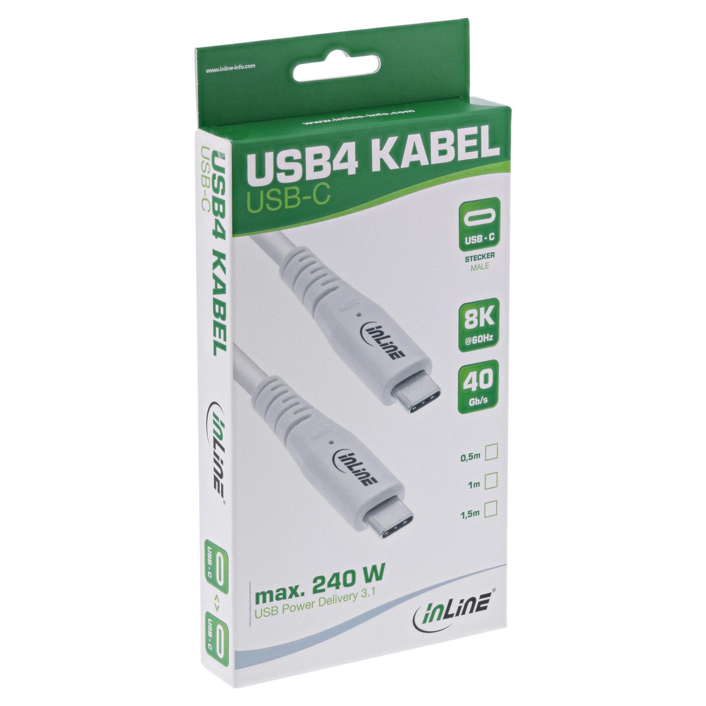 Kabllo USB InLine 35902W, USB-C në USB-C, 2 m, USB4, 40 Gbps, 240 W, 8K 60 Hz - Bardhë - 2