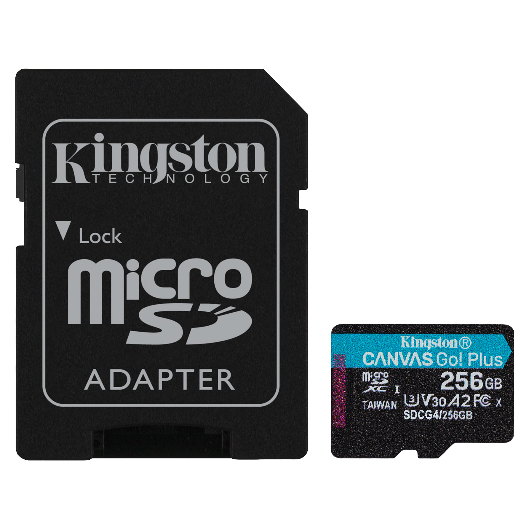 Kartë Memorie Kingston Canvas Go! Plus Gen4 / 256GB / microSDXC / UHS-I / 200 MB/s / A2 / U3 / V30 - Zezë/Turkuaz