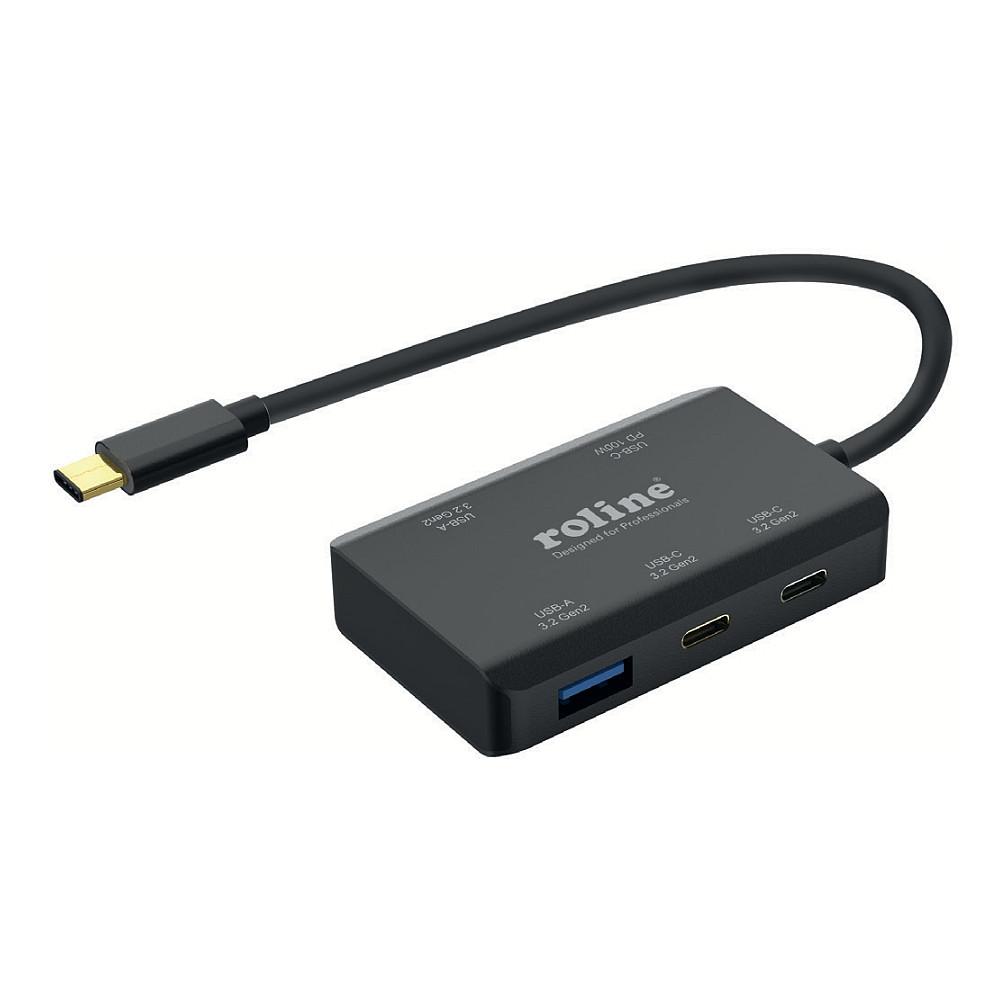 Hub USB ROLINE 14.02.5060 / USB 3.2 Gen 2 / 2x USB-A + 2x USB-C / 10 Gbit/s / Power Delivery 100W / Kabllo USB-C - Zezë