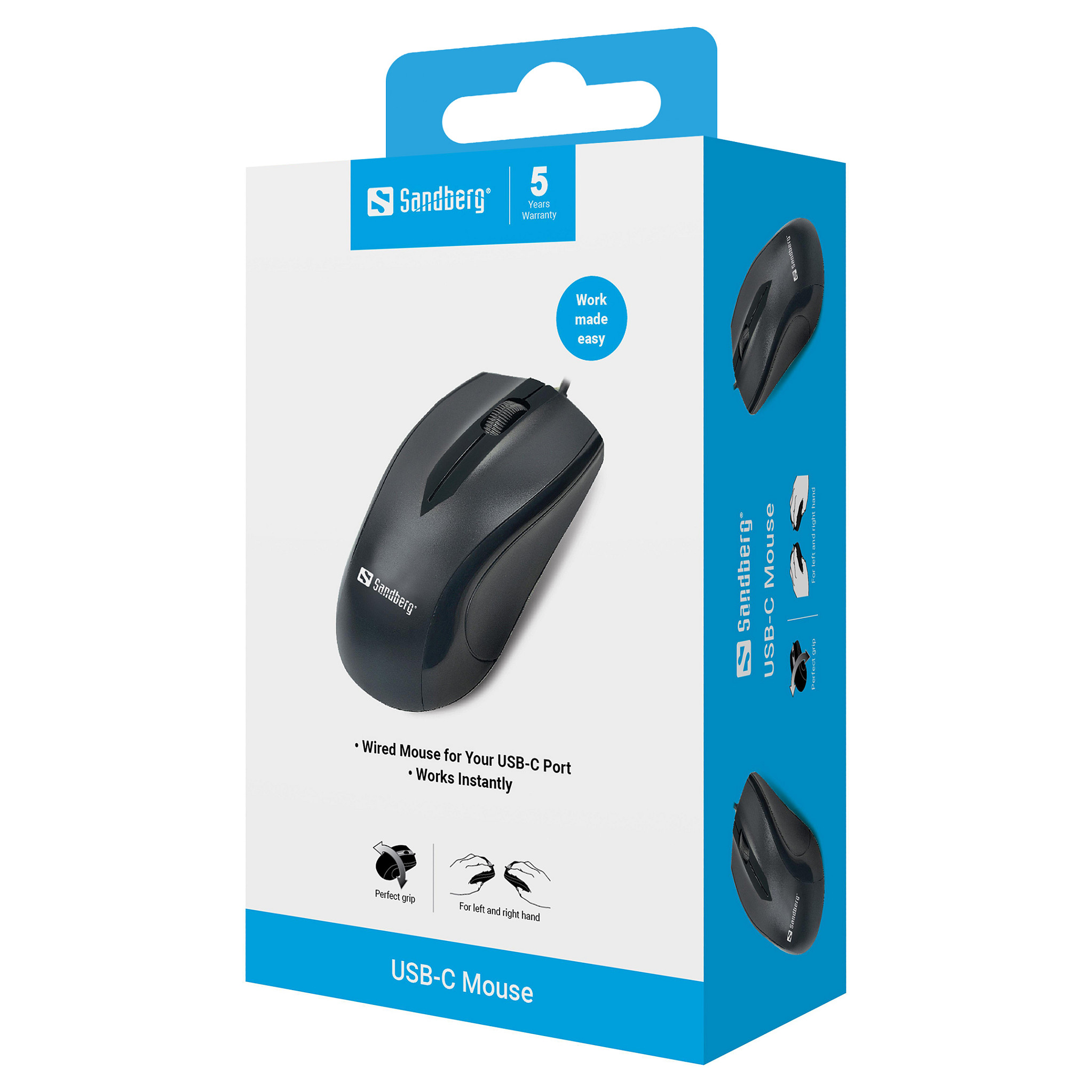 Maus me kabllo Sandberg 631-04 / 1200 DPI / USB-C / 3 Butona - Zezë - 3