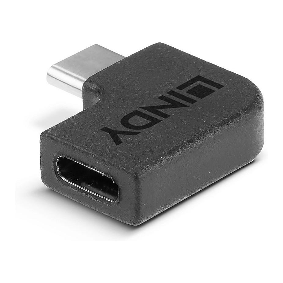 Adapter USB Lindy 41894 / USB-C Male në USB-C Female / USB 3.2 Gen 2x2 / 20 Gbit/s / Right Angle - Zezë - 2
