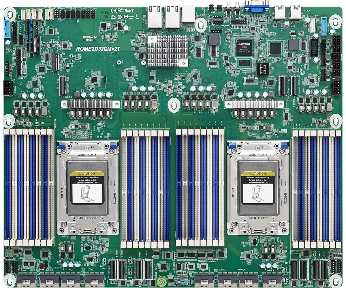 Pllakë Amë ASRock ROME2D32GM-2T / AMD SP3 / DDR4 / EEB / 10GbE LAN